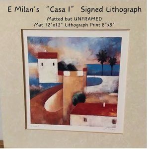 E Milan’s “Casa I” Signed Lithograph Matted but Unframed Preowned -Looks NEW!